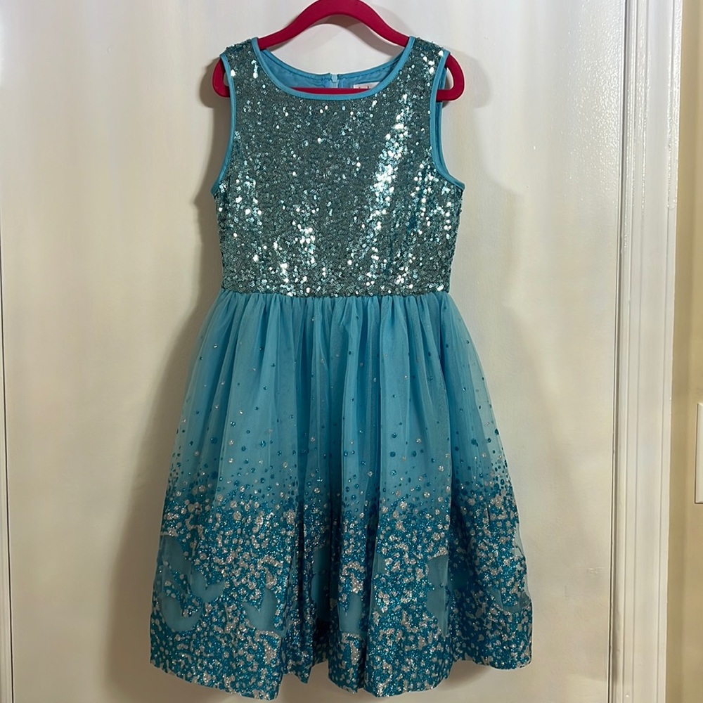 NWT girls sequin and glitter blue dress, size 7